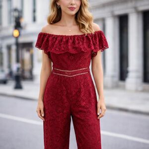 Lovers + Friends Naya Off The Shoulder Jumpsuit One Piece Deep Red M